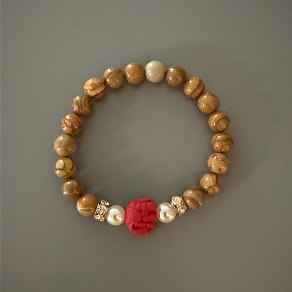 Brown and Red Beaded Bracelet